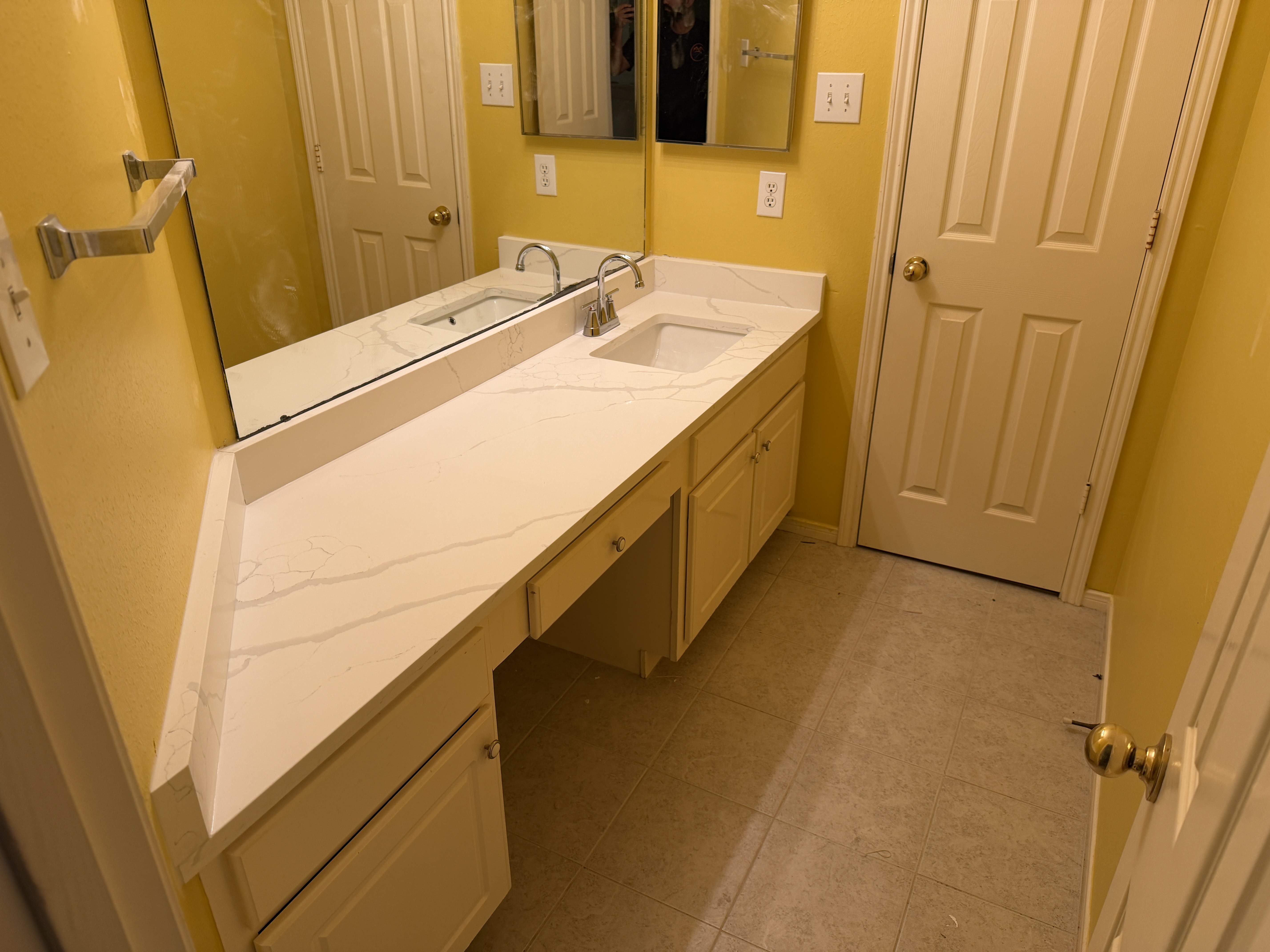 Bathroom vanity with new quartz countertop
